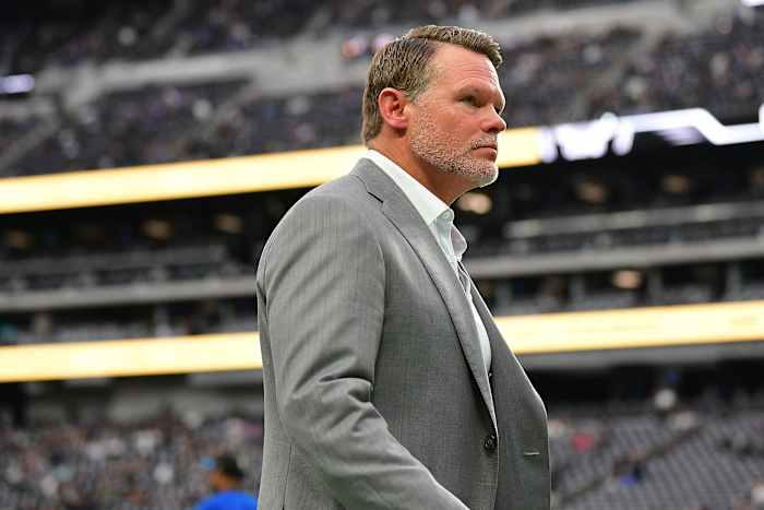 Nov 13, 2022; Paradise, Nevada, USA; Indianapolis Colts general manager Chris Ballard attends pregame at Allegiant Stadium.